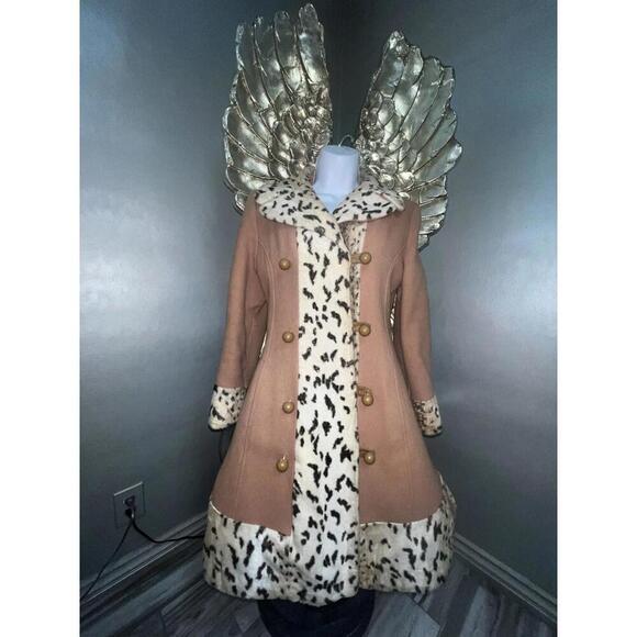 Chic Vintage Glamour: 1960s Camel Coat with Faux Leopard Fur Trim, S/M - Picture 7 of 15